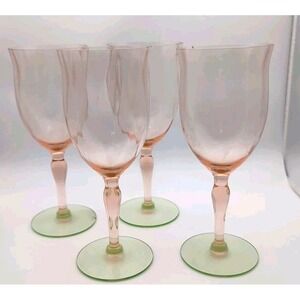 Vintage Tiffin Set Of Four Watermelon Wine Goblet Glasses Uranium Base